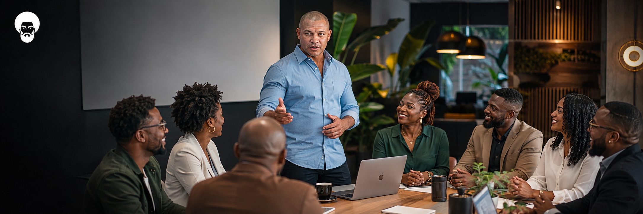 Black business leadership and strategy Black business leaders in a boardroom strategy session