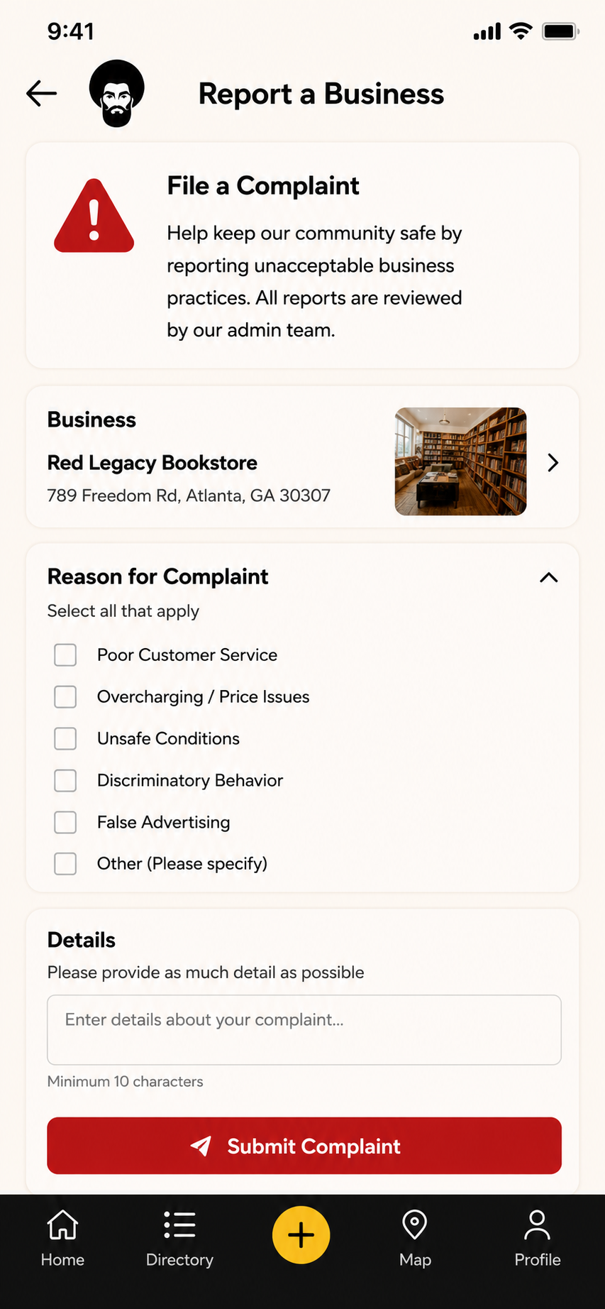 Report a Business complaint form